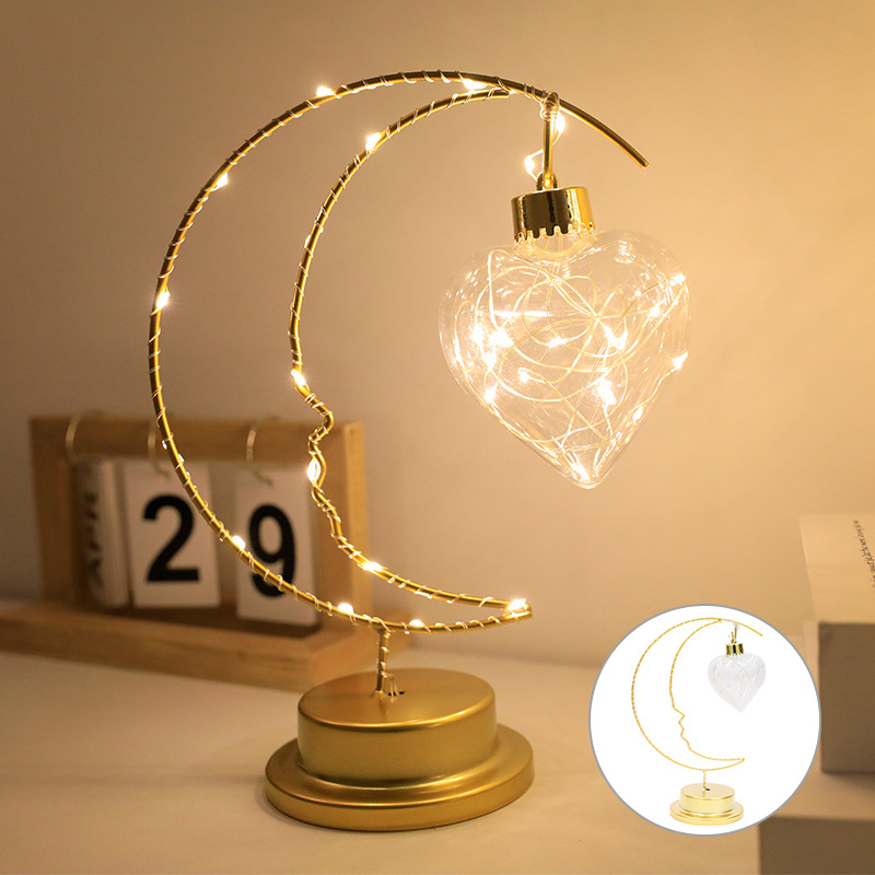 Cross-Border New Arrival Christmas Decorative Lights + Wrought Iron Moon Indoor Decoration Small Night Lamp + Birthday Gift Modeling Lights