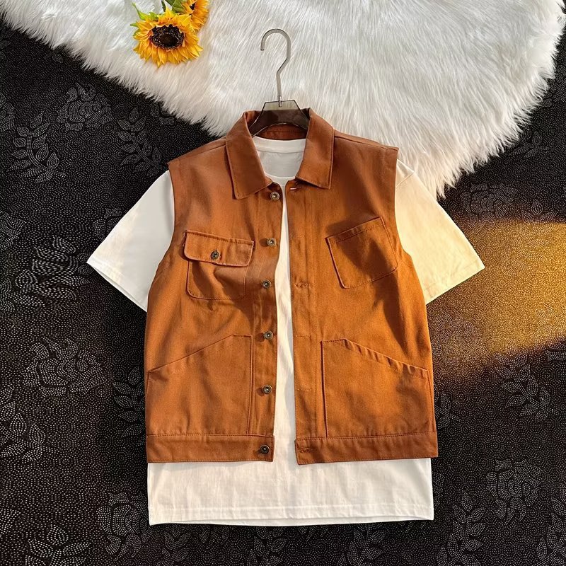 美式阿美咔叽多口袋马甲男士户外猎装硬汉重磅工装背心新款坎肩男