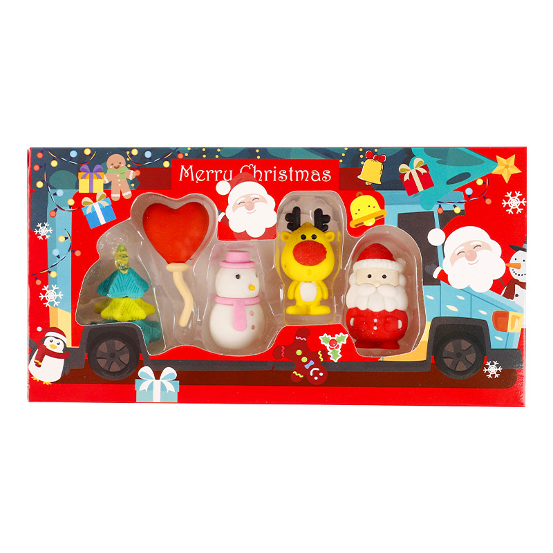 Creative Box-Packed Eraser Cartoon Eraser Christmas Suit Cute Santa Snowman Pupils' Eraser Wholesale