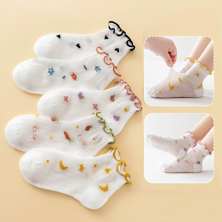 wooden ear zhuji wholesale 23 mid-calf socks spring and summer popular mesh baby floor socks baby girl children socks