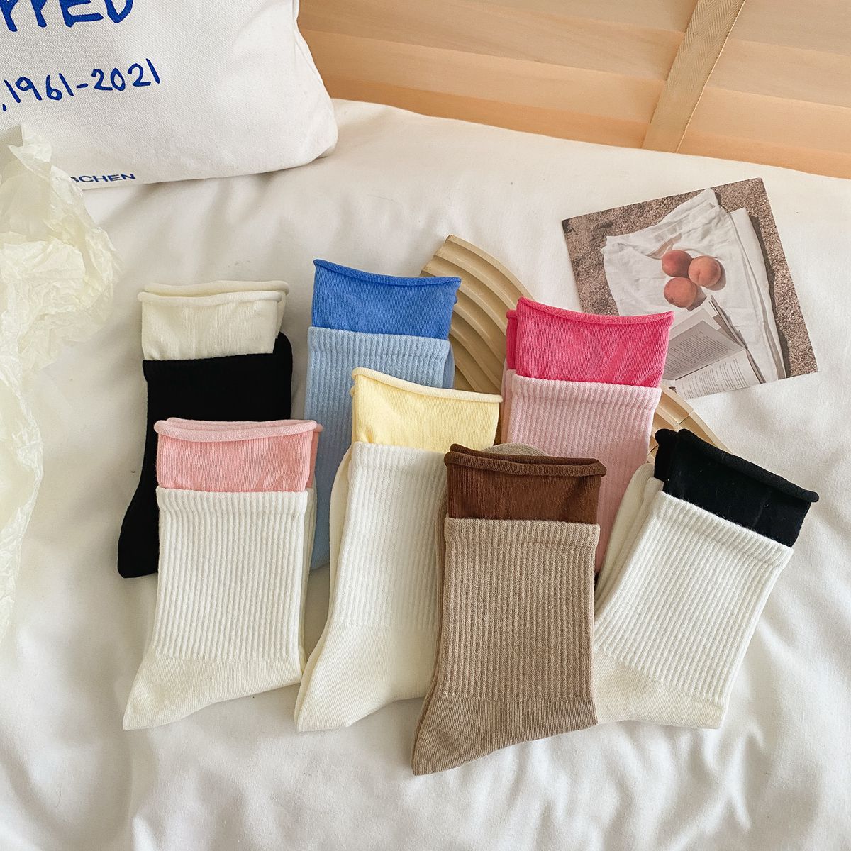 袜子女双层罗口中筒袜春夏款舒适透气抗起球韩系简约风百搭情侣款