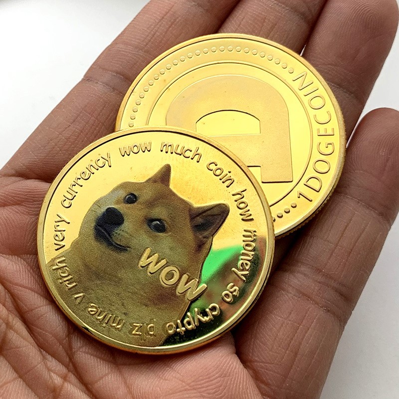 现货 美国实物狗狗币彩绘镀金纪念币 摆件硬币dogcoin金币纪念币