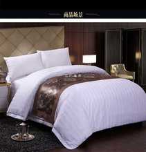 MPM3宾馆酒店床上用品白色三四件套医院旅馆加密加厚缎条被套床单