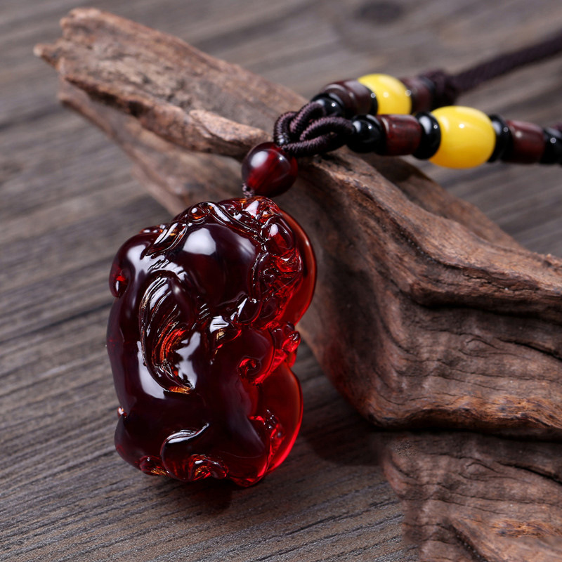 血珀吊坠男女款琥珀项链长民族风时尚毛衣链蜜蜡貔貅挂坠葫芦礼物