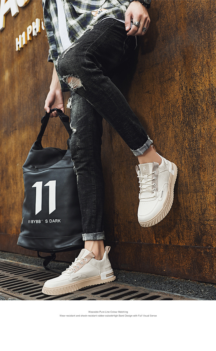 2021秋季新款男鞋韩版男士休闲时尚潮流休闲鞋中帮厚底运动鞋板鞋