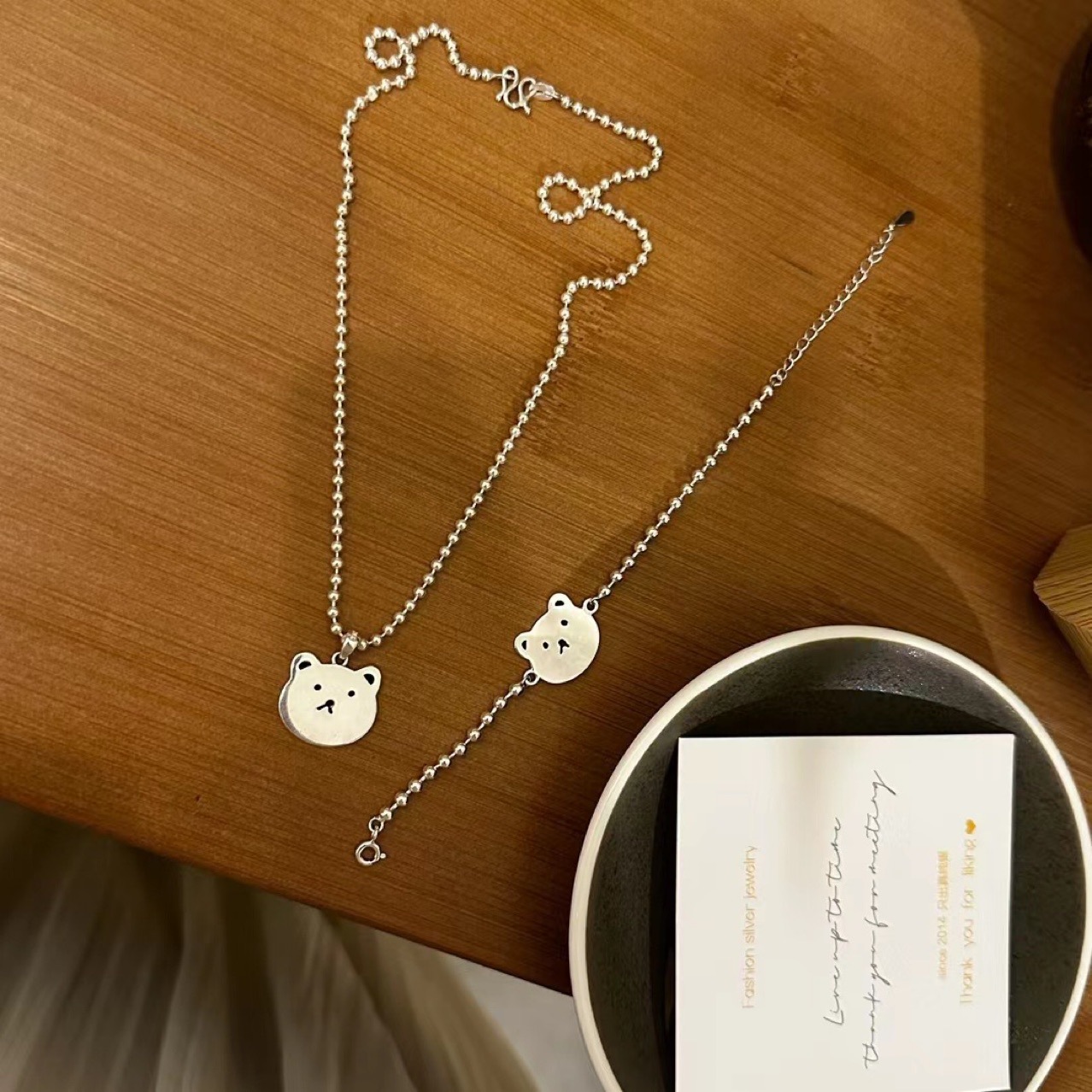 6星 925纯银可爱小熊手链韩国ins风亲子款diy背面刻字防走丢手链