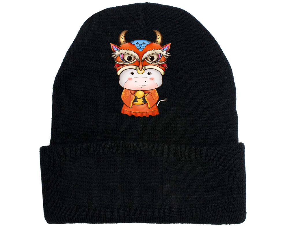 牛年跨境针织帽女 2021新款现货帽子百搭印花情侣定制保暖线绒帽