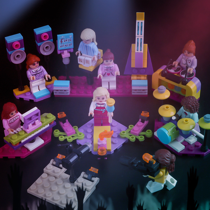 亚马逊兼容乐高小颗粒积木女孩系列音乐派对拼装儿童积木盲盒地摊