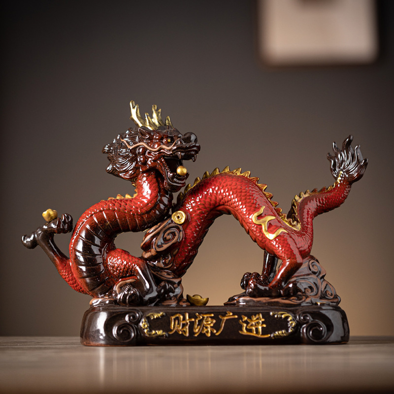 Large Ceramic Dragon Ornaments Lucky Zodiac Dragon Mascot Home Living Room Office Entrance Decoration Crafts