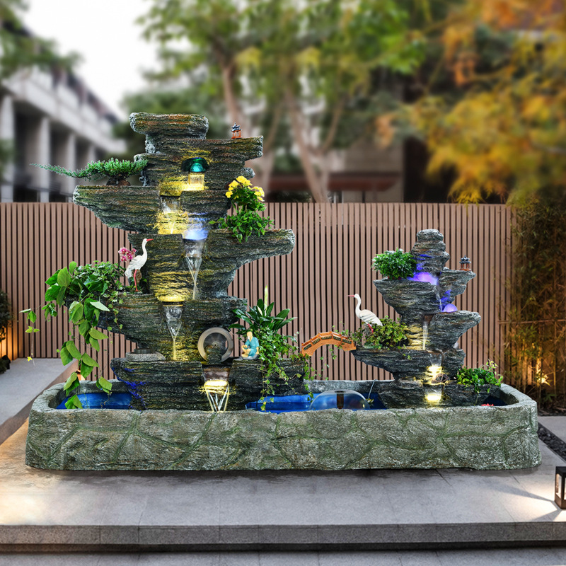 鱼池假山造景花园庭院流水喷泉别墅水系大型家居院内装饰景观摆件