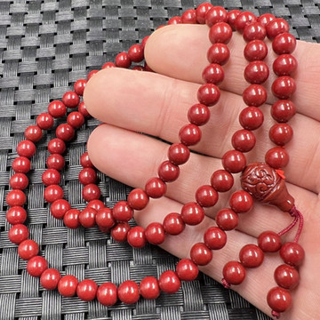 紫金砂圆珠108颗玉石手链鸡血红8毫米圆珠多圈手串情侣手链玉手串