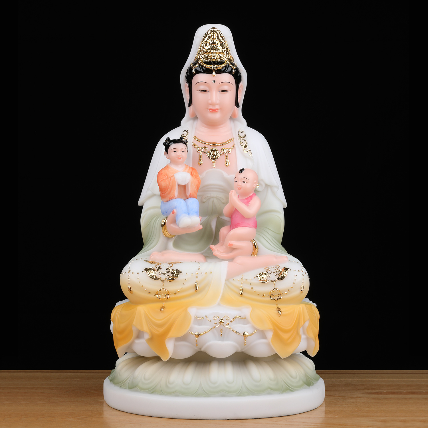 普陀山送子观音佛像汉白玉南海观世音菩萨家用供奉求子保平安摆件