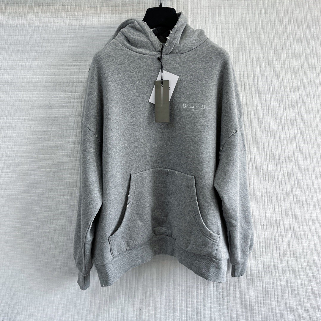 现货秒发天花板 23fw 破洞做旧印花连帽卫衣帽衫男女同款宽松版型