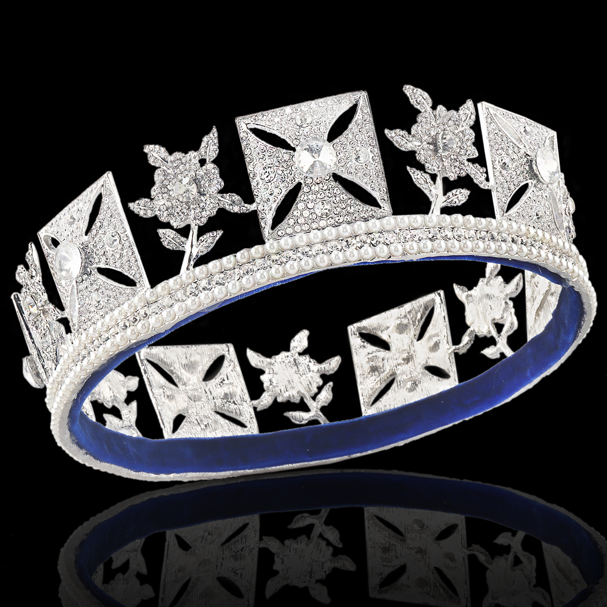 爆款欧美复古新娘珍珠女王皇冠整圆高档水钻王冠影楼造型结婚头饰