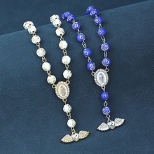 亚马逊跨境热销花珠镶钻圣母玛利亚爱心天使翅膀女士念珠洗礼手链