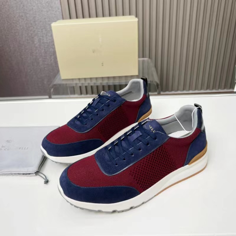 欧洲站意大利奢侈品bc专业 跑步鞋麂皮拼接系带透气针织超轻男鞋