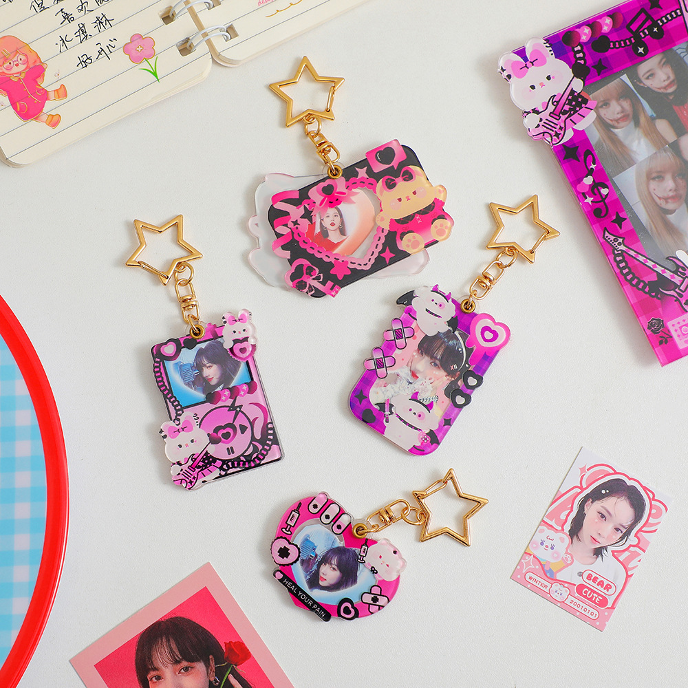 korean style girl sweet cool style photo frame keychain cartoon bunny can put photo pendant couple star chasing love bean pendant