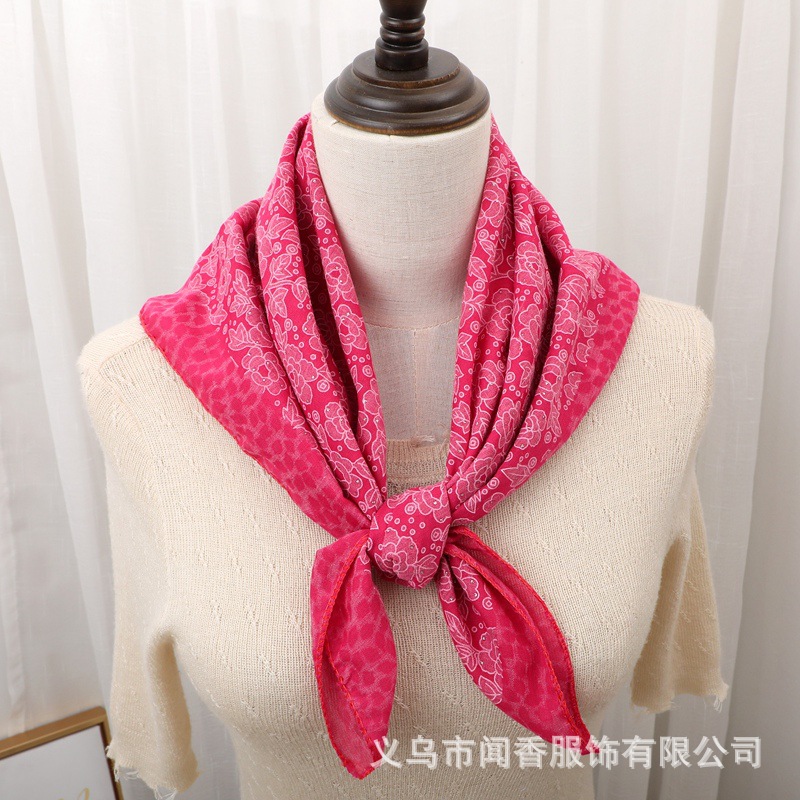 2023 New Square Scarf 70cm Hot Drilling Camellia Cotton Scarf Sun Block and Dustproof Closed Head Scarf Ethnic Style Scarf