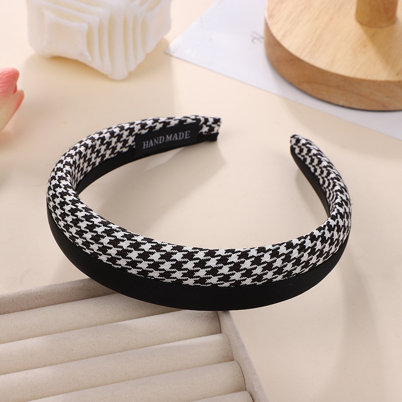 2024 New High-Grade Classic Style Headband Women's Korean-Style Simple Houndstooth Hair Accessories Temperament Wild Hairware