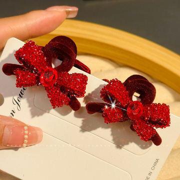 新年本命年红色发夹女刘海夹公主头高端前额侧边夹气质半抓夹夹子