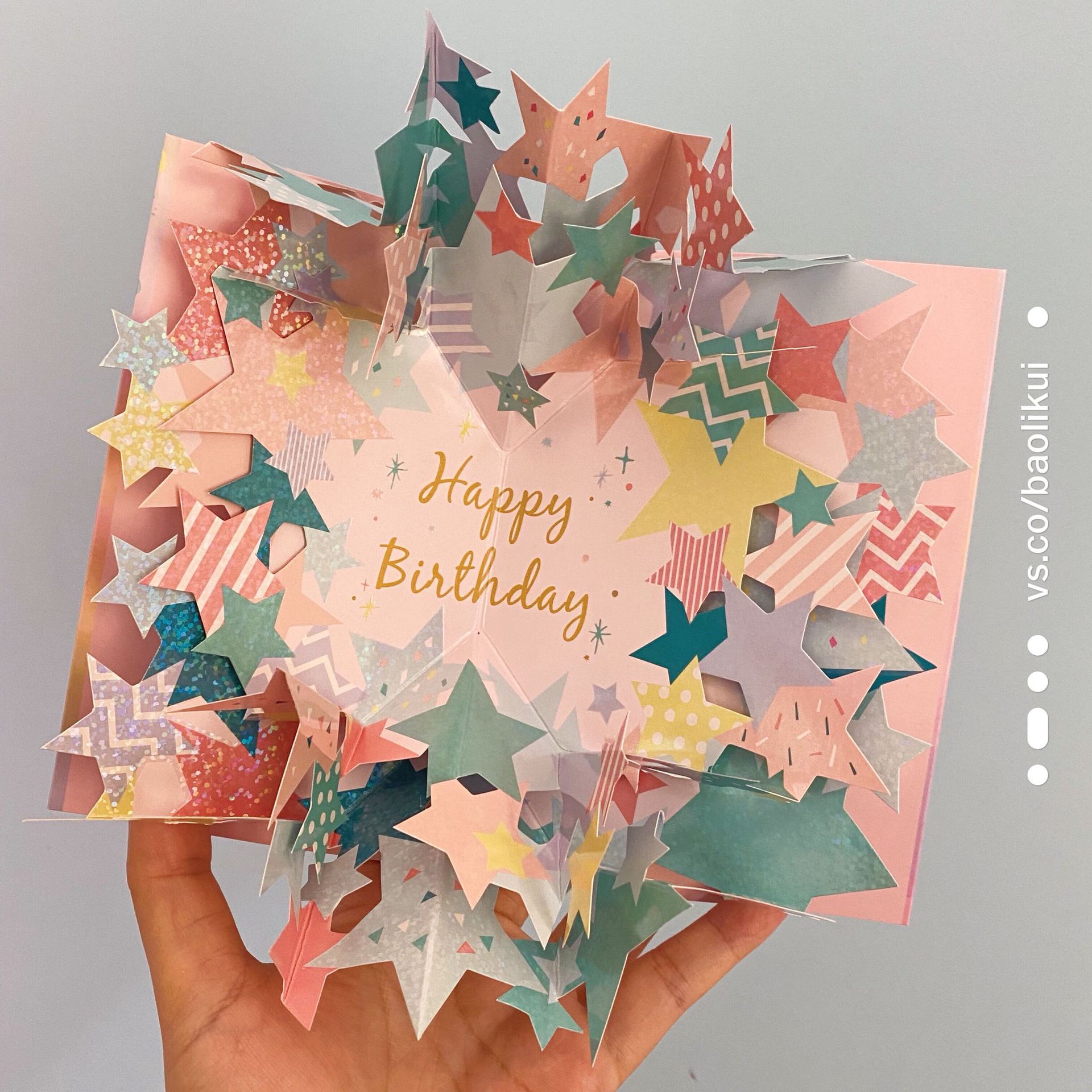 日本闪亮亮星星立体生日贺卡金星星空送女友男友闺蜜心意祝福卡片