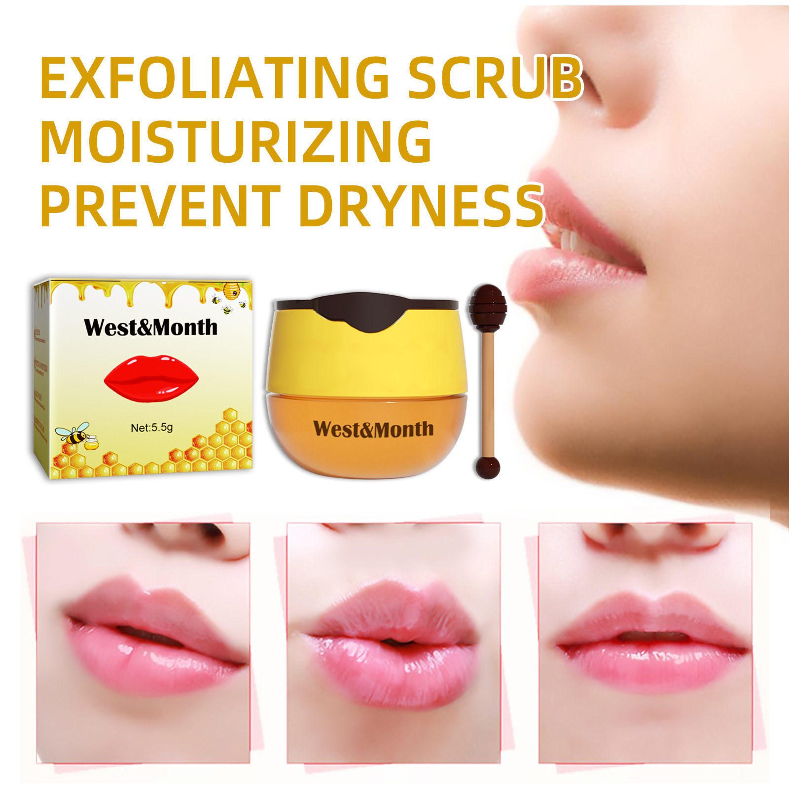 West & Month Honey Lip Balm Moisturizing Non-Greasy Easy to Absorb Moisturizing Fade Lip Lines Lip Balm