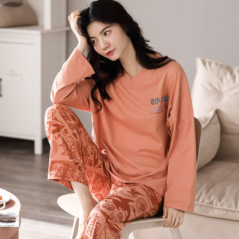 亦绚春秋季长袖睡衣女士纯棉开衫大码宽松韩版秋款全棉家居服套装