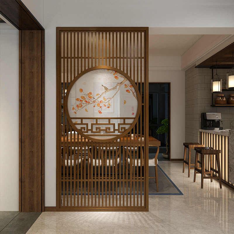 屏风实木新中式隔断墙客厅花格现代格栅玄进门关客厅入户简约座屏