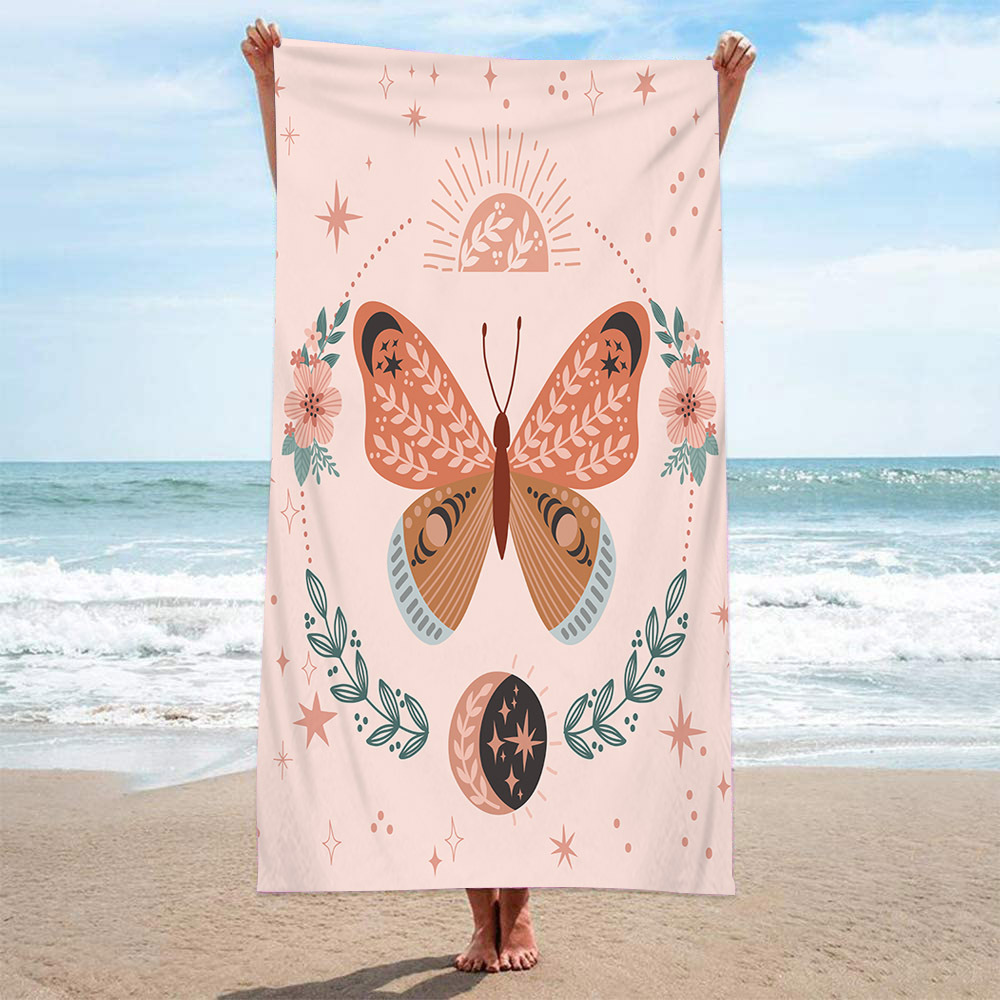 外贸双面毛圈印花沙滩巾浴巾超细纤维成人游泳浴巾批发速干双面绒