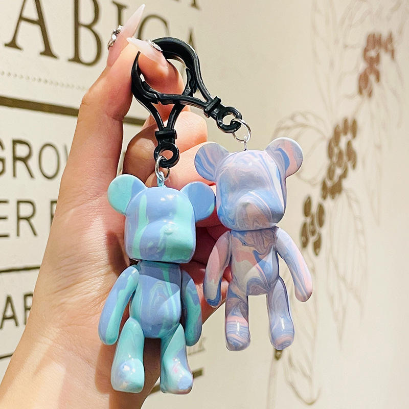 手工diy流体熊钥匙扣公主熊大头熊挂件自制涂鸦熊颜料流体暴躁熊