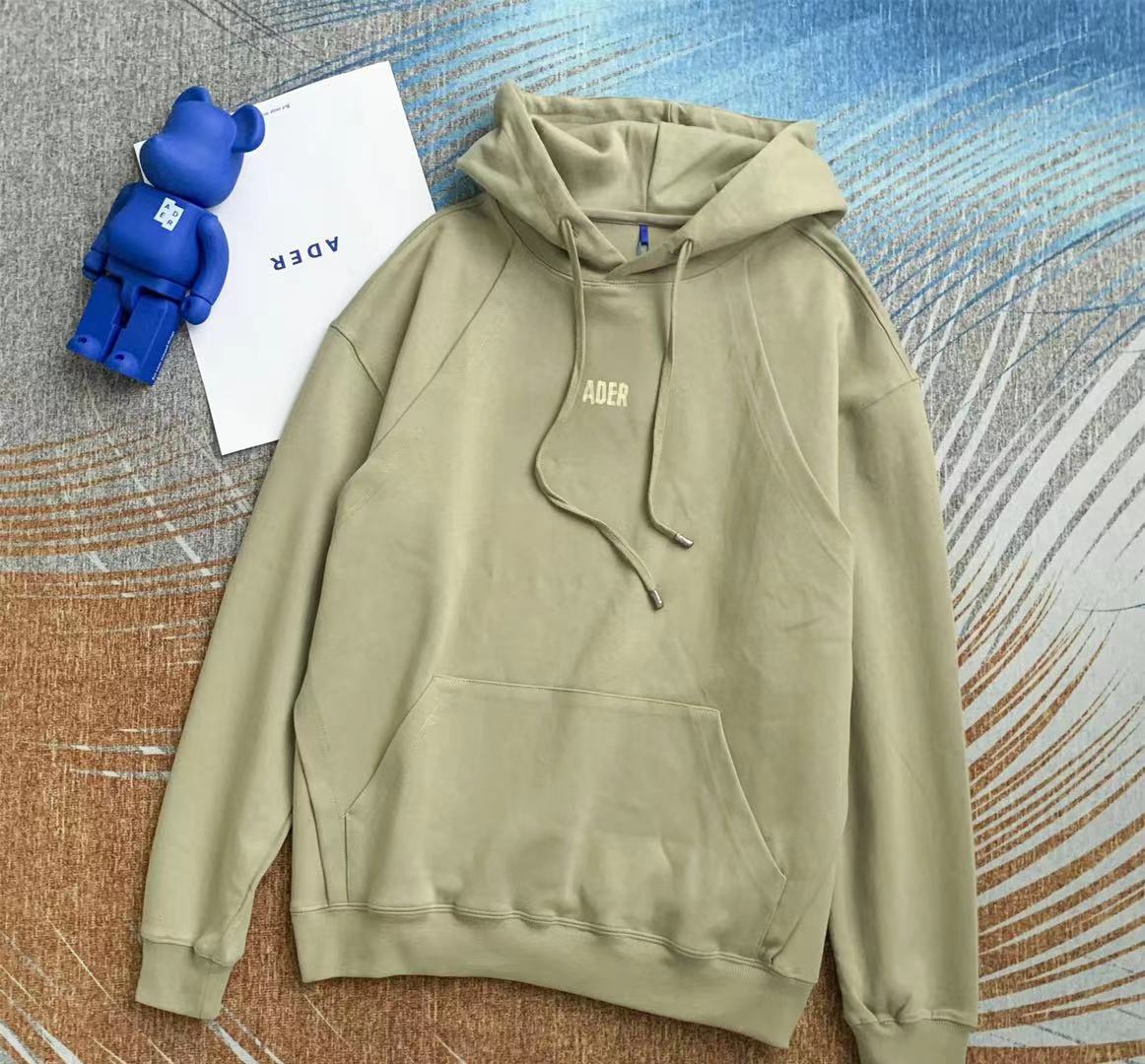 韩国潮牌ader秋冬卫衣女折纸印花logo小标缝线连帽抽绳插兜卫衣潮
