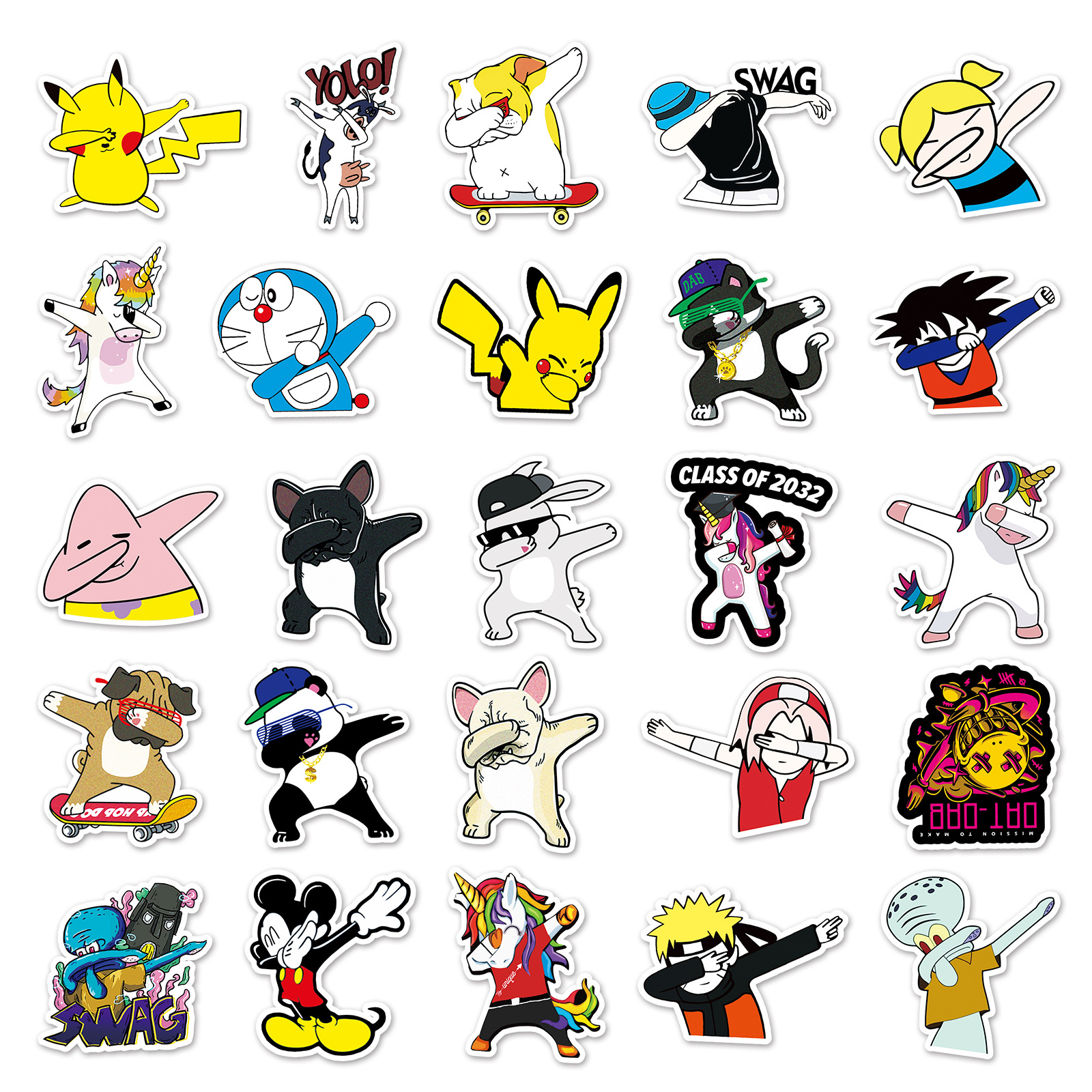 50张卡通人物遮脸手势贴纸 行李箱旅行箱汽车机车防水涂鸦贴纸