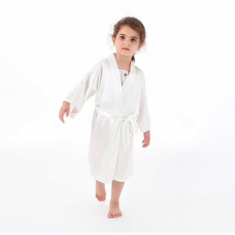 Cross-Border Solid Color Children's Bathrobes Foreign Trade Thin Big Children Satin Nightgown Baby Catwalk Cardigan Boys and Girls Bathrobe