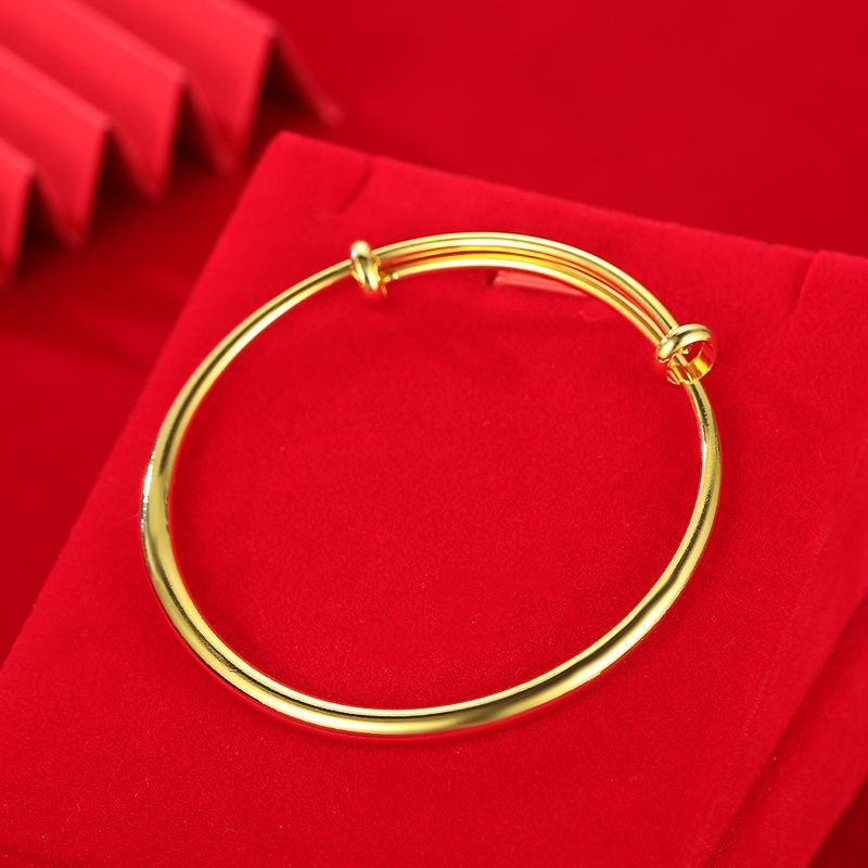 Vietnam Placer Gold Bracelet Women's round Belly Glazed Surface Matte Push-Pull Yellow Gold Solid Ancient Heritage 5mm999 Brass