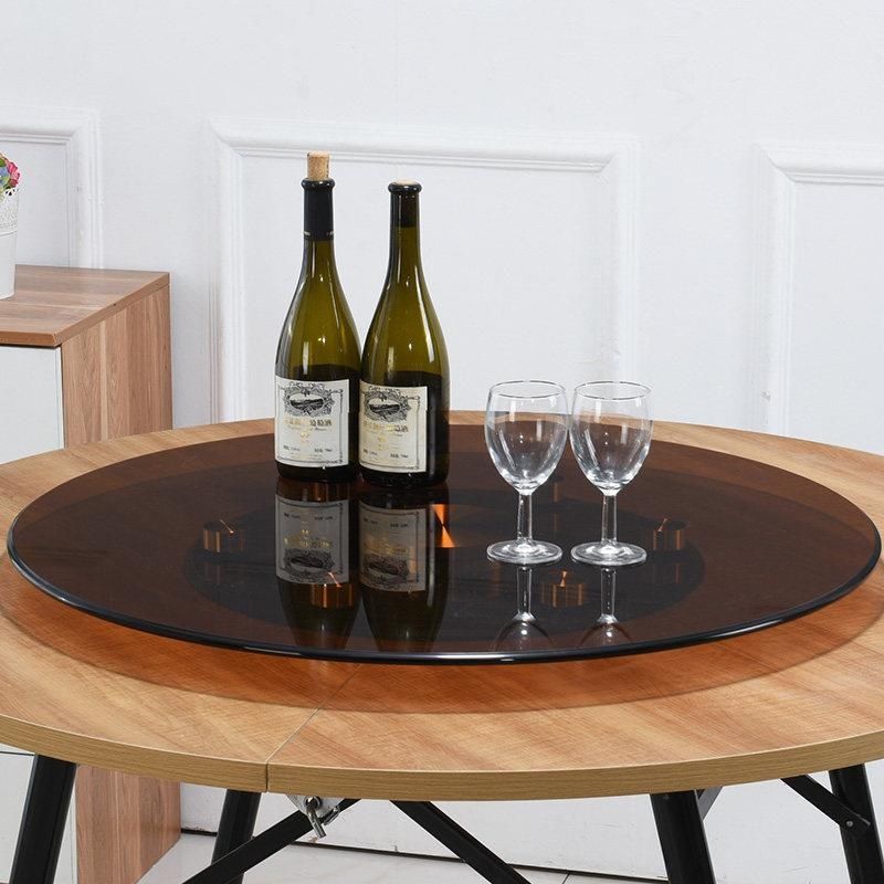 餐桌钢化玻璃转盘家用茶色棕色转台酒店旋转桌圆形玻璃饭桌大台面