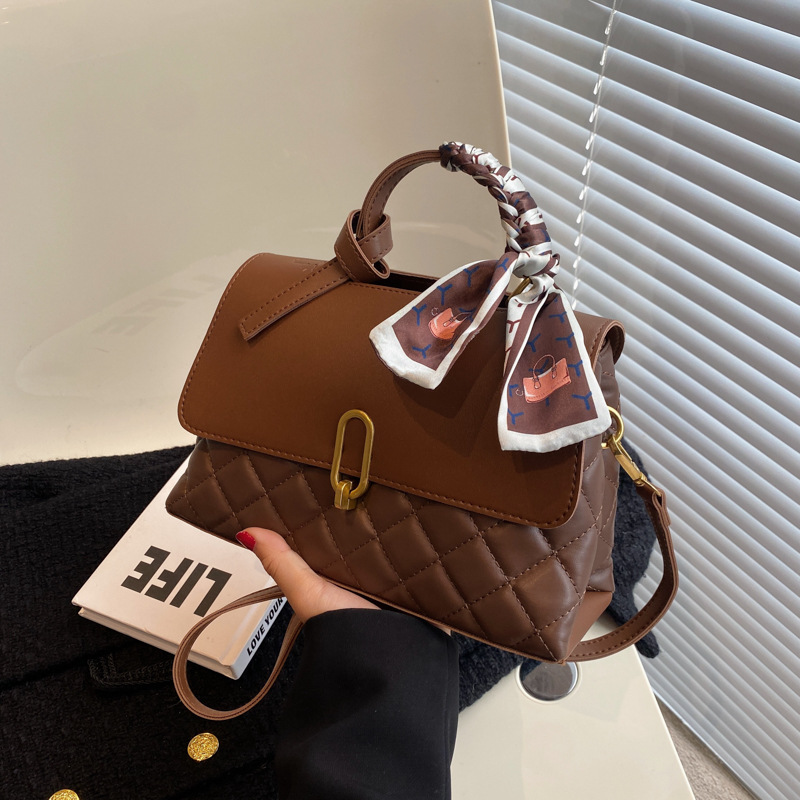 Urban Simple Korean Style Small Square Bag Female 2022 Autumn and Winter Embroidery Thread Fashion Scarf Handbag Women's Cross-Body Bag Female