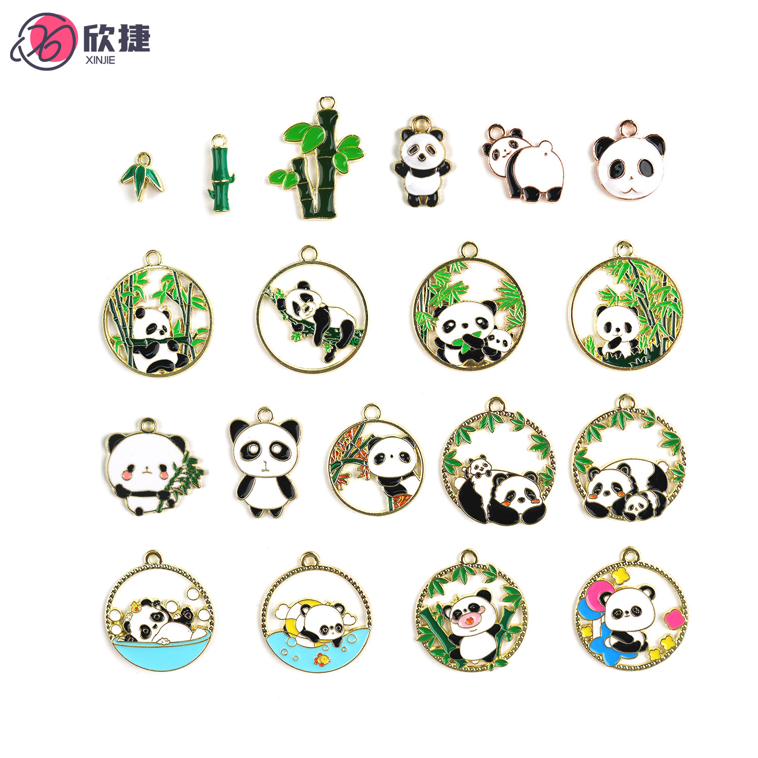 bamboo bamboo leaf cute panda diy alloy dripping oil ornament accessories national style hair accessories keychain hanging piece pendant