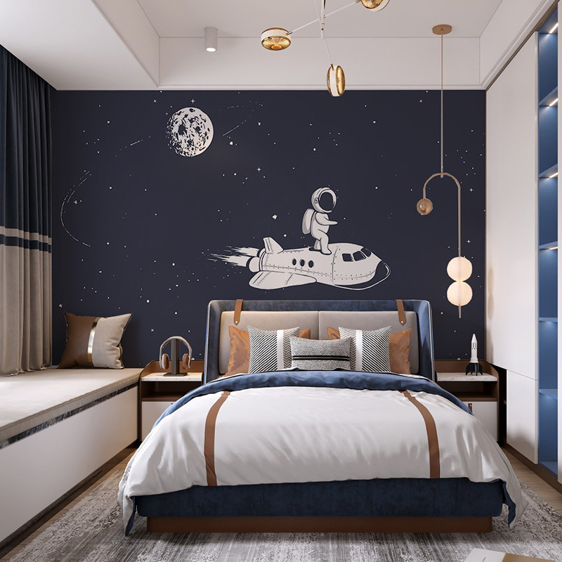 宇宙太空个性创意壁纸儿童房墙布墙纸女孩男孩卧室壁纸壁画
