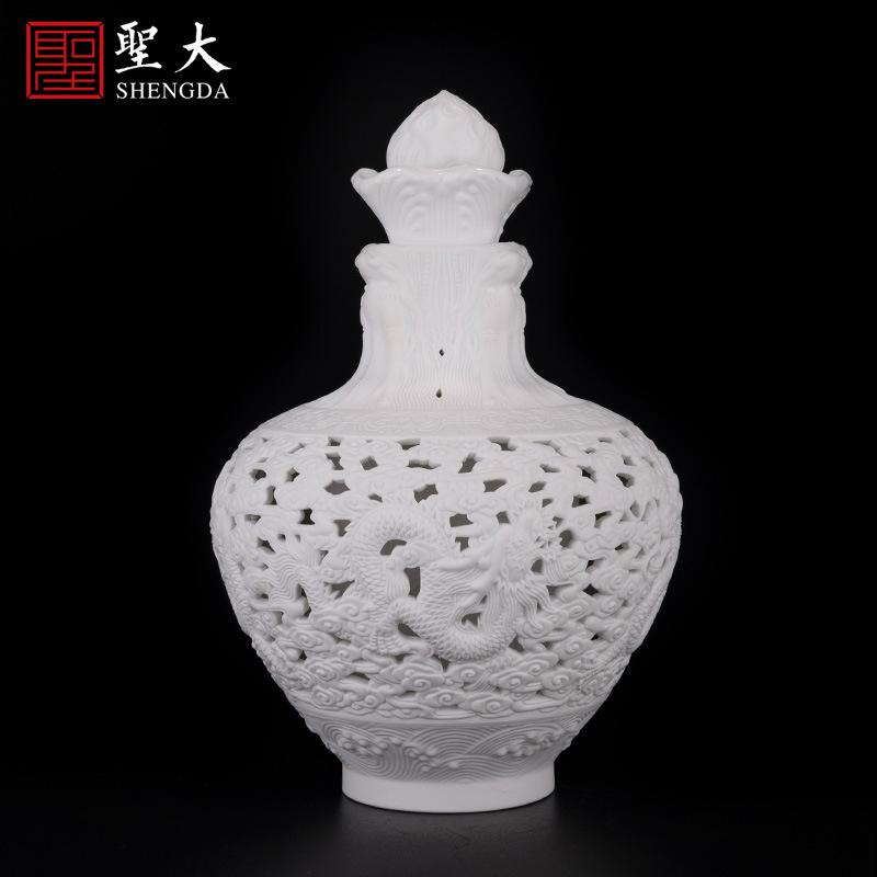 镂空雕龙酒瓶景德镇纯手工制品高端瓷器酒瓶