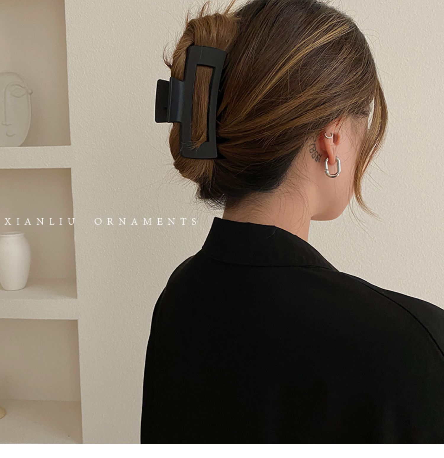 黑色发抓夹子合集!简约后脑勺发夹鲨鱼夹百搭刘海夹大号发卡头饰