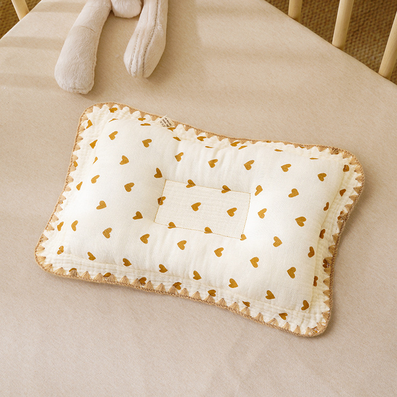 Baby Pillow Cotton Cloth Baby Shaping Pillow Lace Newborn Head-Shaped Anti-Deviation Head Correction 0-6 Months Shaping Pillow