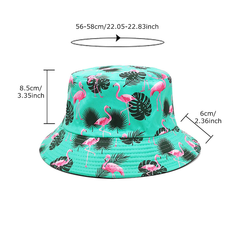 Foreign Trade Female Duplex Printing Tropical Plant Flamingo Pattern Bucket Hat Male Travel Sun-Proof Sun Hat Bucket Hat