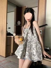 法式可爱无袖小背心吊带女百搭甜辣妹宽松外穿蓬蓬连衣裙碎花上衣