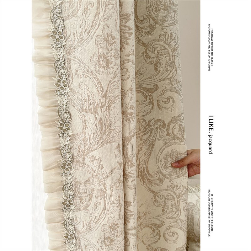 莫里斯新款遮光窗帘奶茶色客厅艾洛伊法式复古提花雪尼尔加厚