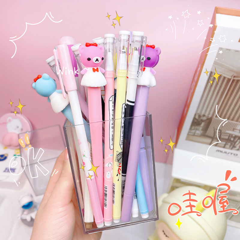 Korean Creative Transparent Pen Container Simple Girl Heart Desktop Cute Storage Pen Container Student Ins Style Stationery