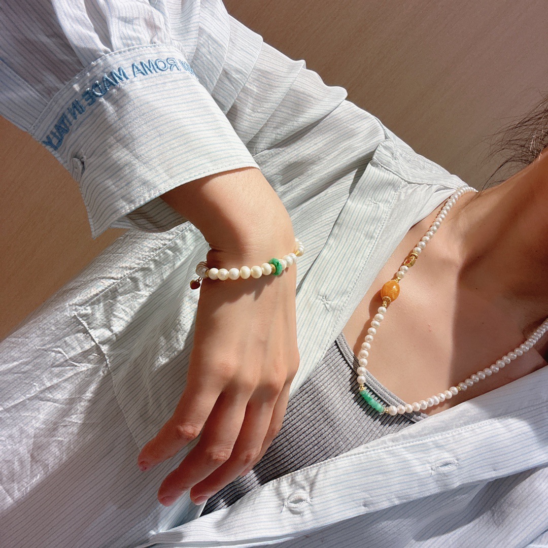 New Chinese Natural Freshwater Pearl Necklace Bracelet Dual-Use Beeswax Jade Duobao Autumn and Winter Long Sweater Chain