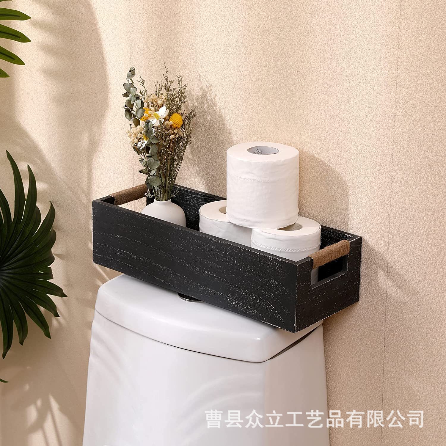 Amazon Desktop Storage Box Sundries Storage Wooden Box Bathroom Toilet Storage Box Hemp Rope Handle Storage Box