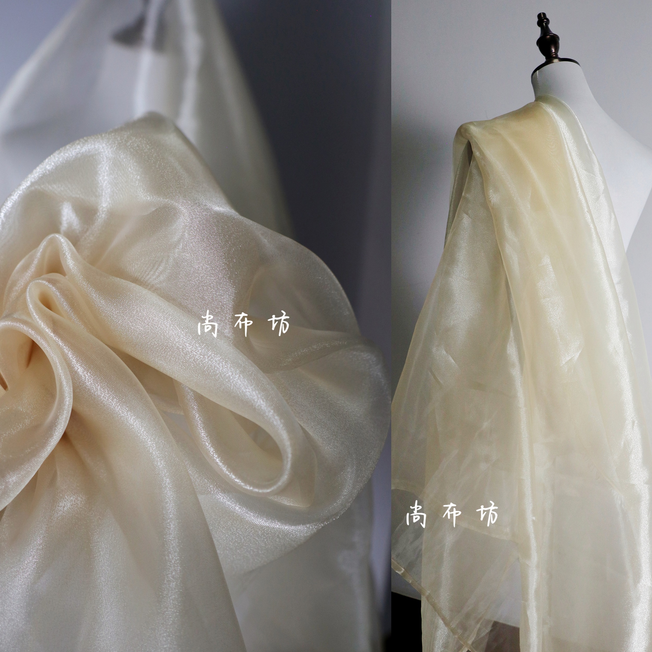浅金色水晶纱 拍照水光网纱高密硬欧根纱拍照汉服装设计师布面料