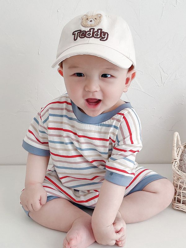 Summer Infant Jumpsuit Thin Newborn Short-Sleeved Clothes Striped Romper Baby Boy Cute Super Cute Romper Baby Clothes