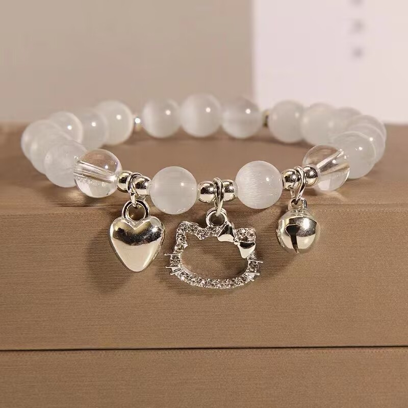 Tiktok Same Style Hello Kitty Love Bell DIY Bracelet Female Handmade Beaded Girlfriends Bracelet Gifts for Girlfriend Student